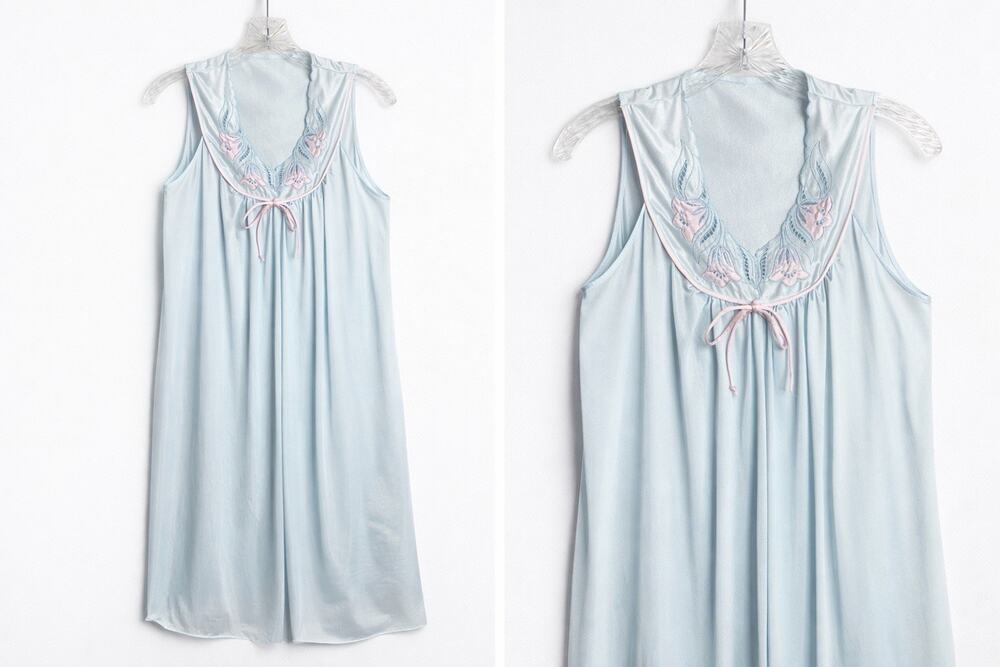 Gilead Women's S Blue Pink Embroidered Babydoll Nightgown Vintage
